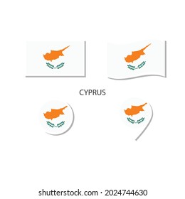 Cyprus flag logo icon set, rectangle flat icons, circular shape, marker with flags.