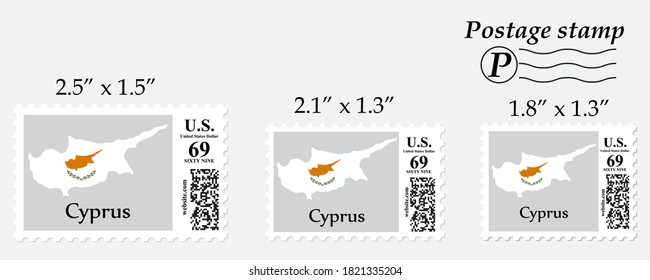Cyprus flag map on postage stamp different size.