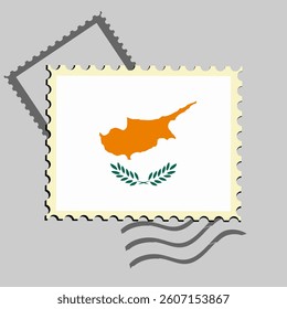 Cyprus flag postage stamp. Isolated vector illustration on grey post stamp background