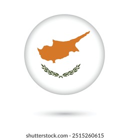 Cyprus Flag round circle glossy and shiny 3D official for National Day 1st April or Independence Day 1st October. vector illustration isolated on White background.