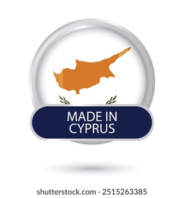 Cyprus Flag round circle glossy and shiny 3D official for National Day 1st April or Independence Day 1st October. vector illustration isolated on a White background.