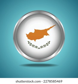 The Cyprus flag. Round glossy. Silver frame. Isolated on color gradient background