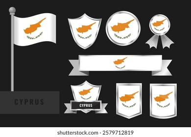 Cyprus flag set. Collection of Cypriot national emblems. Flat design of flags collection.