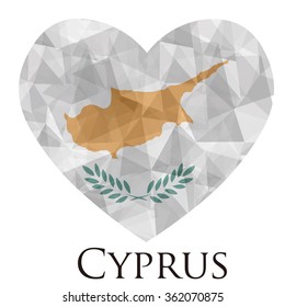 Cyprus flag shape heart in geometric rumpled triangular low poly origami style graphic illustration,mosaic polygonal style.Symbol of love to country.Retro or vintage style background.