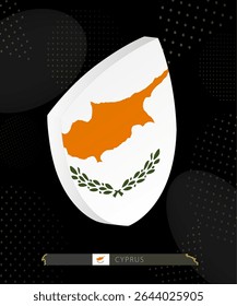 Cyprus Flag Shield icon in 3D on Dark Modern Abstract Rugby Background. Perfect for sports events, heritage themes, national celebrations, and patriotic designs.