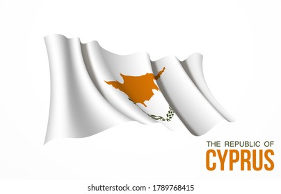 Cyprus flag state symbol isolated on background national banner. Greeting card National Independence Day of the Republic of Cyprus. Illustration banner with realistic state flag.