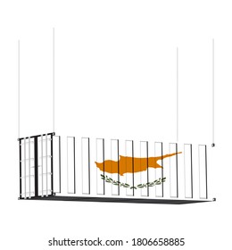 Cyprus flag symbol on cargo containers hang by chain, the concept import and export business of country.
