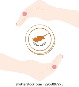Mano vectorial de la bandera de Chipre, mano del vector del euro