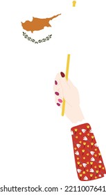 Mano vectorial de la bandera de Chipre, mano del vector del euro