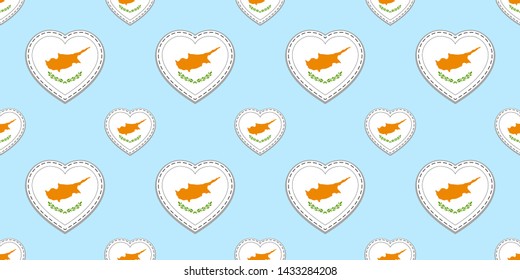 Cyprus flags background. Cypriot flag seamless pattern. Vector stickers. Love hearts symbols. Good choice for sports pages, travel, patriotic, geographic, elements. patriotic wallpaper.