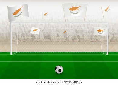 Cyprus football team fans with flags of Cyprus cheering on stadium, penalty kick concept in a soccer match. Sports vector illustration.