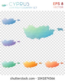 Cyprus geometric polygonal, mosaic style country maps collection. Energetic low poly style, modern design for infographics or presentation.