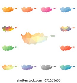 Cyprus geometric polygonal, mosaic style maps collection. Bright abstract tessellation, low poly style, modern design. Cyprus polygonal maps for your infographics or presentation.
