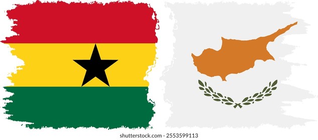 Cyprus and Ghana grunge flags connection, vector