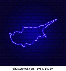 Cyprus glowing neon sign on brick wall background