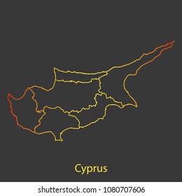 Cyprus gradient outline,stroke of map with administrative division. Modern line style vector illustration