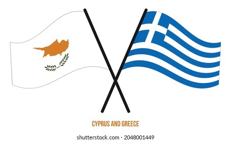 Cyprus and Greece Flags Crossed And Waving Flat Style. Official Proportion. Correct Colors.