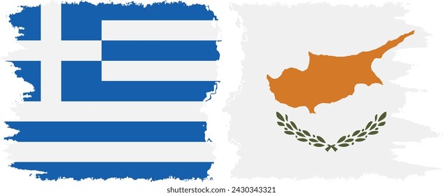 Cyprus and Greece grunge flags connection, vector