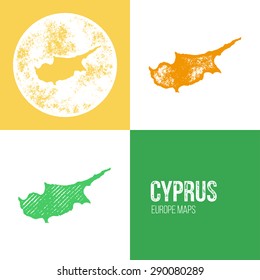 Cyprus Grunge Retro Map - Three silhouettes Cyprus maps with different unique letterpress vector textures - Infographic and geography resource
