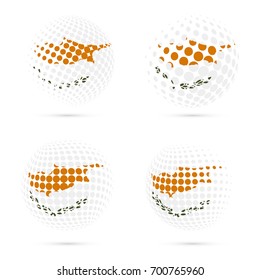 Cyprus halftone flag set patriotic vector design. 3D halftone sphere in Cyprus national flag colors isolated on white background.