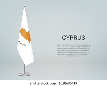 Chipre colgando la bandera en el estrado. Plantilla para banner de conferencia política