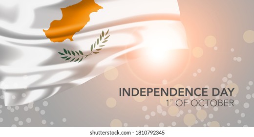 Cyprus happy independence day vector banner, greeting card. Cypriot realistic wavy flag in 1st of October national patriotic holiday horizontal design