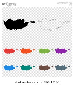 Cyprus high detailed map. Country silhouette icon. Isolated Cyprus black map outline. Vector illustration.