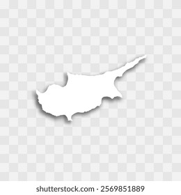 Cyprus high detailed vector representation of country silhouette. White color on transparent background with dropped shadow. For educational, decorative, or informational use.