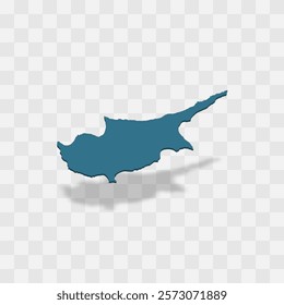 Cyprus high detailed vector representation of country silhouette. 3D map on transparent background with dropped shadow. For educational, decorative, or informational use.