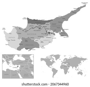 Cyprus - highly detailed black and white map. Vector illustration