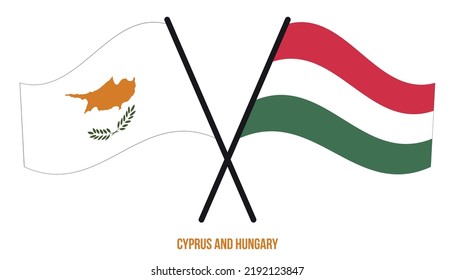 Cyprus and Hungary Flags Crossed And Waving Flat Style. Official Proportion. Correct Colors.