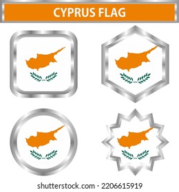 cyprus icon flag round, hexagon, twelfth and square. Stainless frame. Vector illustration