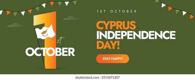 Cyprus Independence celebration cover banner. 1st October Independence day celebration cover banner, post with its flag, text written in its flag colours. The country got independence day from Britain