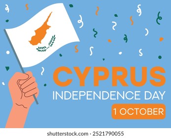 cyprus independence day 1 October, cyprus flag in hand. Greeting card, poster, banner template	