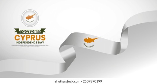 Cyprus Independence Day banner background with waving ribbon flag. Vector illustration design