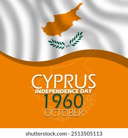 Cyprus Independence Day celebrate on October 1st. Waving flag of Cyprus with bold text and numbers on an orange background