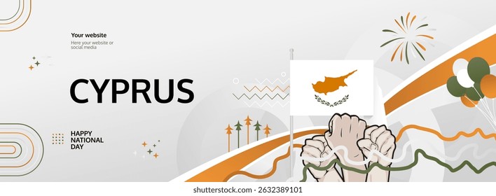 Cyprus Independence Day modern greeting banner. 1 October Happy National Day. Festive horizontal template background with flag colors, great for carnival poster, tourism campaign, holiday flash sale