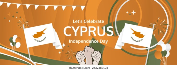 Cyprus Independence Day modern greeting banner. 1 October Happy National Day. Festive horizontal template background with flag colors, great for carnival poster, tourism campaign, holiday flash sale