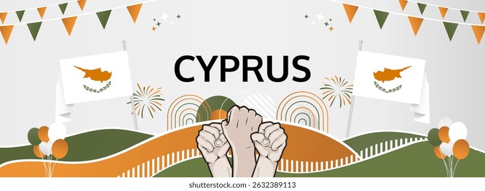 Cyprus Independence Day modern greeting banner. 1 October Happy National Day. Festive horizontal template background with flag colors, great for carnival poster, tourism campaign, holiday flash sale