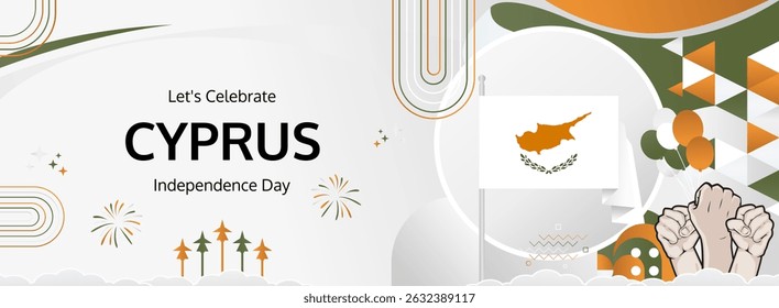 Cyprus Independence Day modern greeting banner. 1 October Happy National Day. Festive horizontal template background with flag colors, great for carnival poster, tourism campaign, holiday flash sale