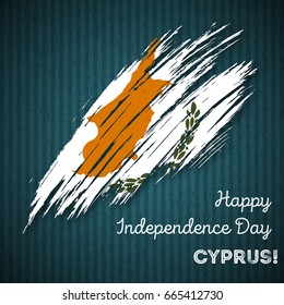 Cyprus Independence Day Patriotic Design. Expressive Brush Stroke in National Flag Colors on dark striped background. Happy Independence Day Cyprus Vector Greeting Card.