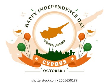 Cyprus Independence Day Vector Illustration on October 1 with Waving Flag and Ribbon in a National Holiday Flat Style Cartoon Background