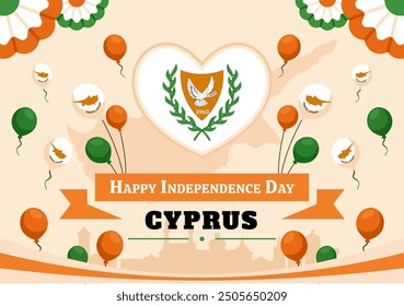 Cyprus Independence Day Vector Illustration on October 1 with Waving Flag and Ribbon in a National Holiday Flat Style Cartoon Background