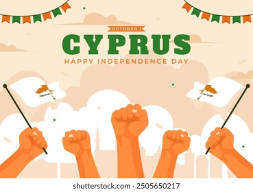 Ilustración vectorial del Día de la Independencia de Chipre el 1 de octubre con la bandera ondeando y la cinta en un fondo nacional de dibujos animados de estilo plano de Festiva