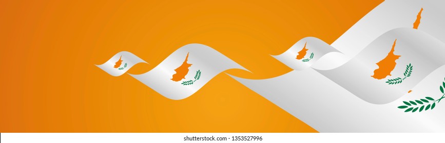 Cyprus Independence Day waving flags two fold orange landscape background