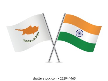 Cyprus and India crossed flags. Cypriot and Indian flags on white background. Vector icon set. Vector illustration.
