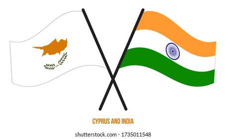 Cyprus and India Flags Crossed And Waving Flat Style. Official Proportion. Correct Colors.