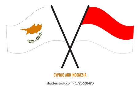 Cyprus and Indonesia Flags Crossed And Waving Flat Style. Official Proportion. Correct Colors.