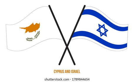 Cyprus and Israel Flags Crossed And Waving Flat Style. Official Proportion. Correct Colors.