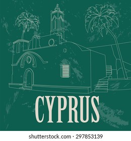 Cyprus landmarks. Retro styled image. Ayia Napa Monastery. Vector illustration